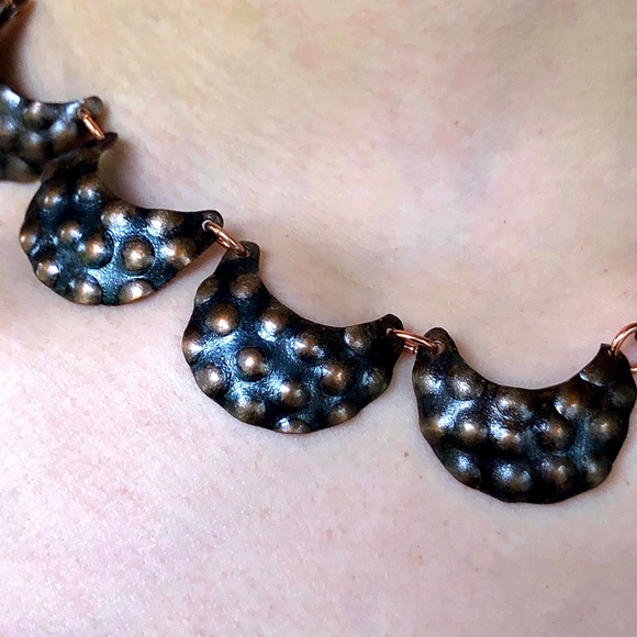 Witchy Goth Artsy Copper Crescent Boho Necklace - Picture 2 of 3
